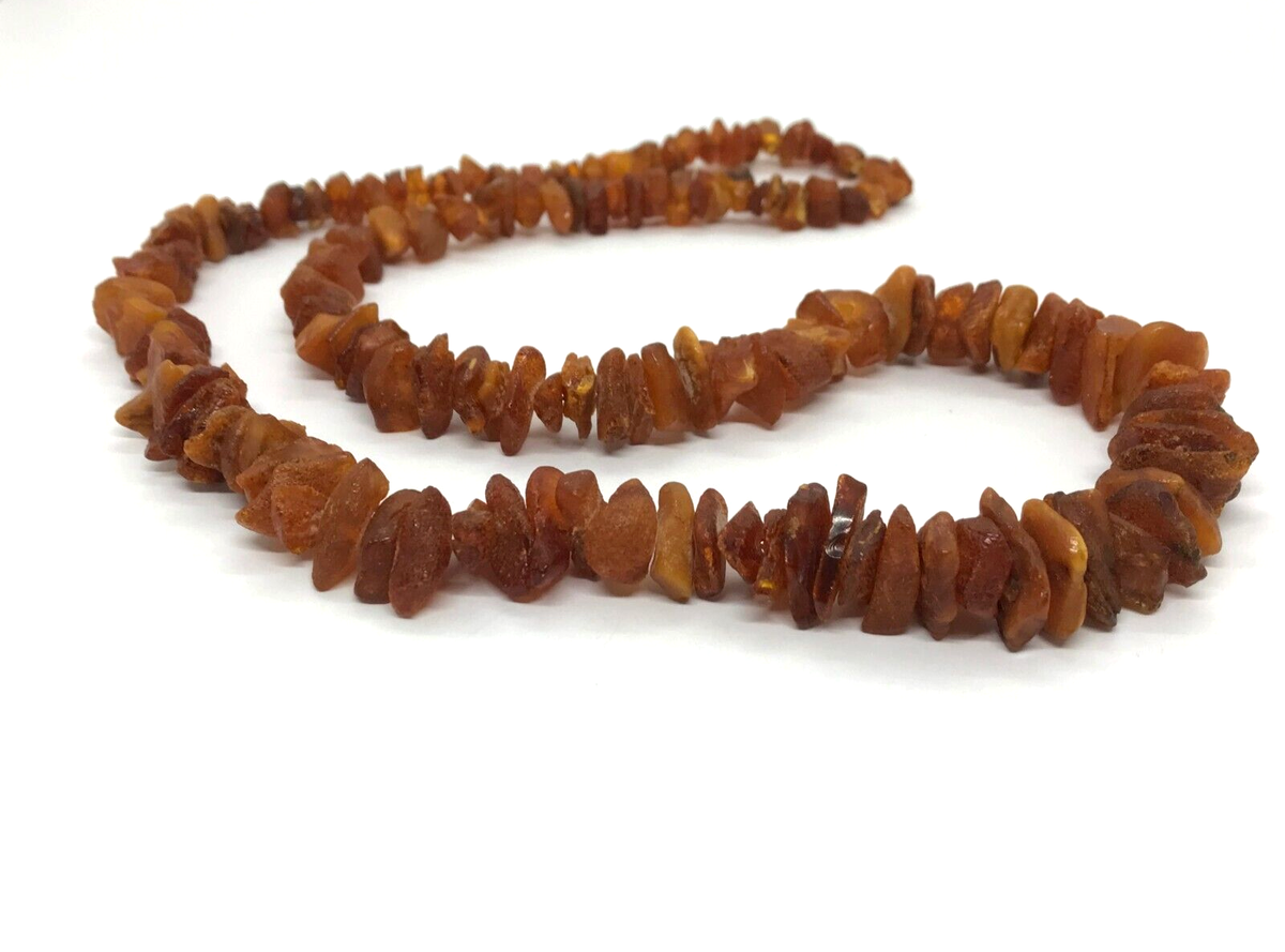 Ancien Collier En Ambre De La Baltique – Couleur Miel Naturel, 50 Cm, Sans Inclusions Visibles