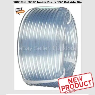 100 Feet Roll Clear Plastic Tubing 3/16'' ID x 1/4'' Outside Dia Flexible Vinyl