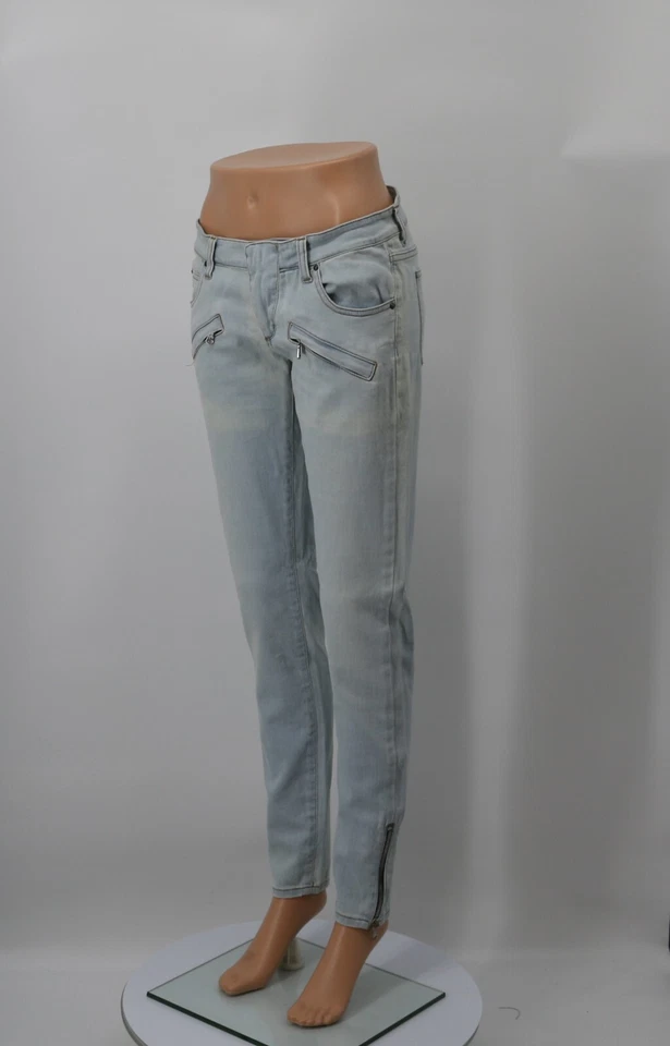 PIERRE BALMAIN PARIS LADIES EU 38 GREY BLUE ANKLE ZIP SKINNY DENIM JEANS RRP£575