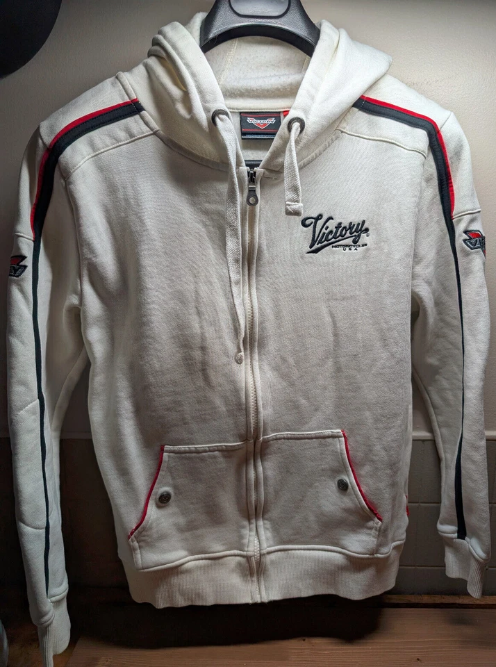Victory Motorcy Sudadera con Capucha, Rojo Blanco y Negro, Logo Bordado, Talla S Usada Foto 3 de 4