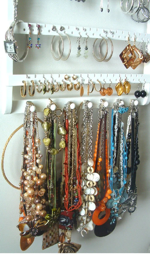 Jewelry Organizer Earring Holder Earrings Necklace Rack Wood Wall Mount USA - Picture 3 of 9