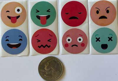 FACIAL EXPRESSION Sticker Sheet (8pcs)Emoji Circle Faces Mad Sad  Card Making 