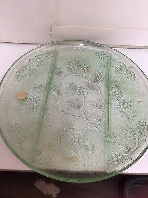 GREEN TREE PLATTER TRAY TIARA EXCLUSIVES GLASSWARE Vintage Mint In Box Label