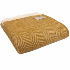 TWEEDMILL 100% Wool Sofa Throw Blanket FISHBONE ENGLISH MUSTARD & CREAM KNEE RUG