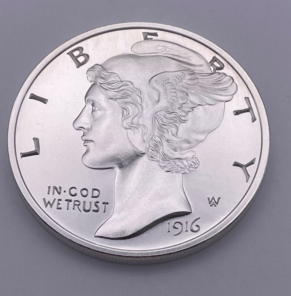 1916 D Mercury Dime 2 oz .999 Silver Round Winged Liberty Intaglio