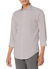 Calvin Klein Men's Dress Shirt Non Iron Stretch Slim Fit Check, Taupe, S