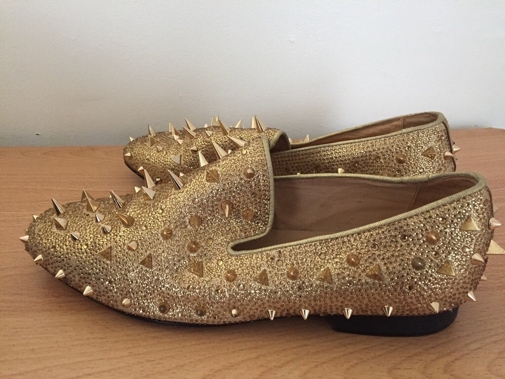 PANTOFOLA D’ORO Mocassini da uomo FERUCCI oro velluto giallo piatti con rivetti a punta taglia 11