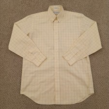 Paul Fredrick Shirt Mens Size 16 Yellow Blue Plaid Long Sleeve Button Down