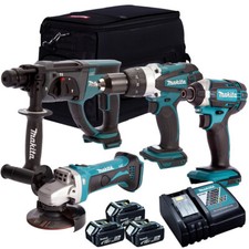 Makita 18V LXT 4 Piece Power Tool Kit With 3 x 5.0Ah Batteries Charger & Bag