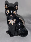 Fenton Art Glass Hand Painted Black Sitting Cat 🐈‍⬛ 5165x7