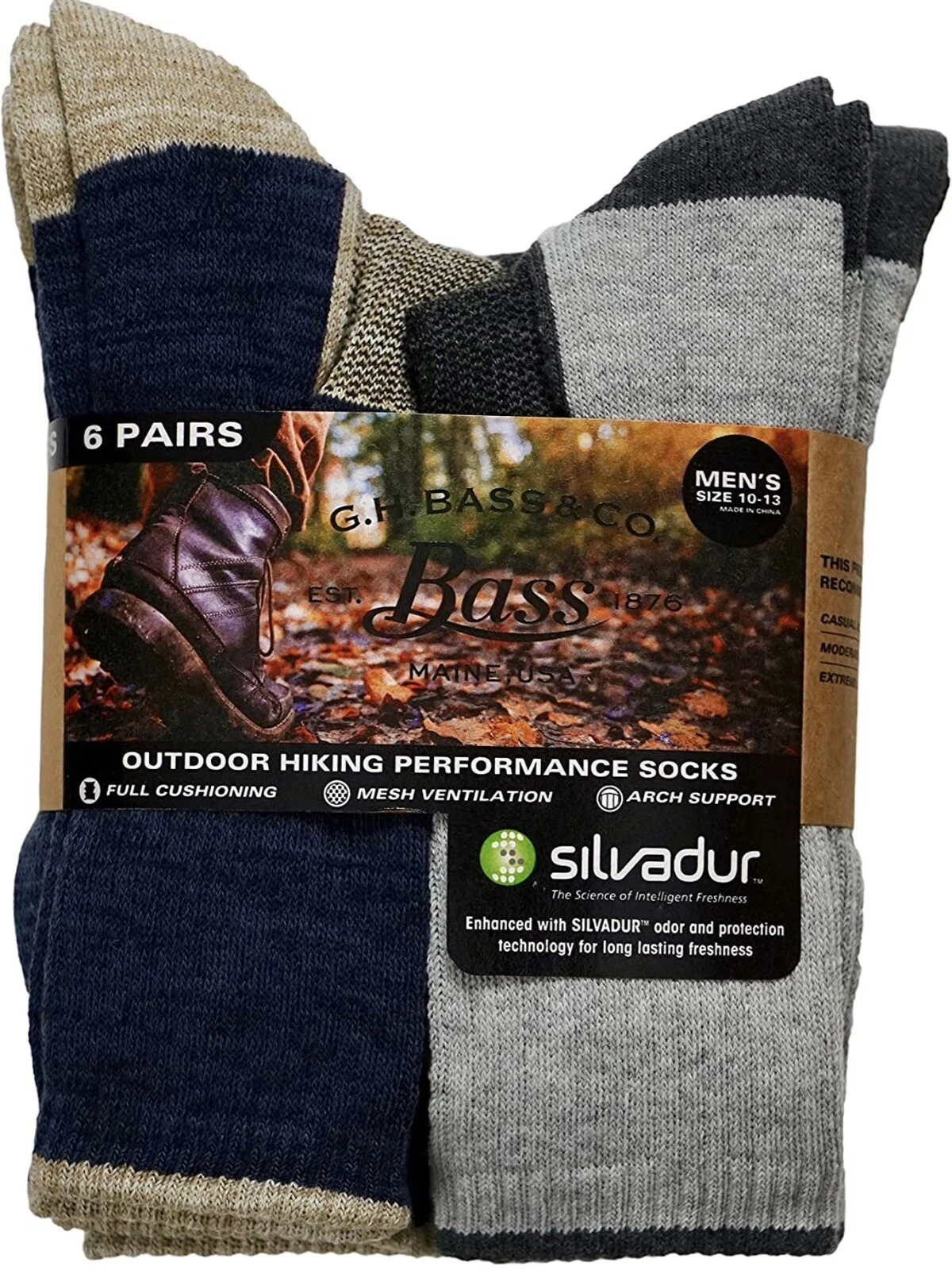 GH Bass Mens Size 10-13 Outdoor Hiking Performance Silvadur Socks Gray Blue Mix
Opens in a new windo