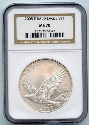 💙 2008-P Bald Eagle Commemorative Silver Dollar NGC MS70 Unc $1