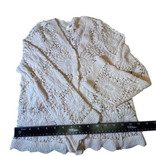 Dizzy Lizzy Crochet Cardigan Sweater Girls 7/8 Cream Floral Knit Scalloped Hem - Picture 3 of 9