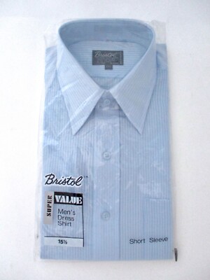 NOS in Pkg Vtg 70s K-Mart Blue Brocade Stripe Polycotton S/S Office Nerd Shirt M
