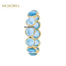 18k Gelbgold Natürlich Rund Blauer Topas Volle Ewigkeit Ehering Größe 7