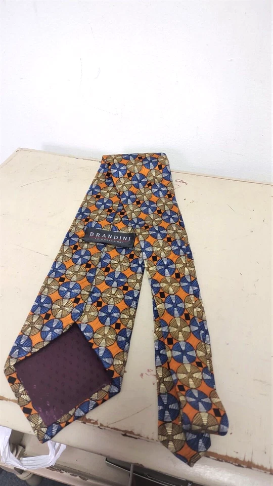 Corbata Brandini 100% Seda Naranja Multicolor Círculo Estampado Geométrico Foto 2 de 3