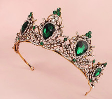 Vintage Baroque Goth Tiara Crown Emerald Green Princess Queen bridal diade