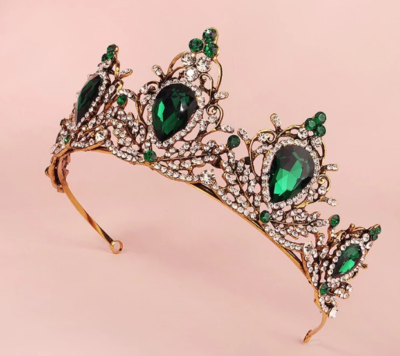 Vintage Baroque Goth Tiara Crown Emerald Green Princess 