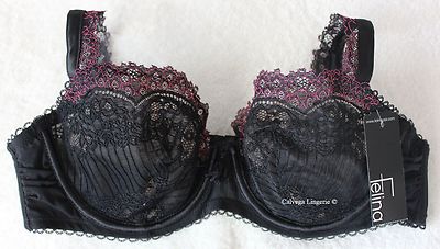 NWT FELINA / Paramour 115056 ''Amorette'' Full Busted Balconette Lace Bra, Black