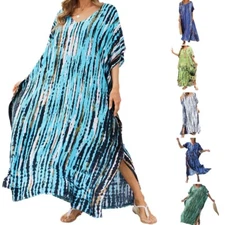 Plus Size Caftan V Neck Short Sleeve Beach Maxi Dresses for Summer Pool Cruise