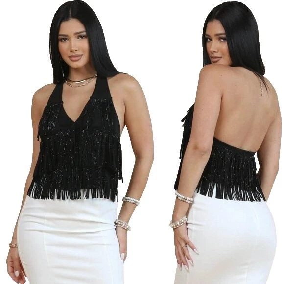 Fringe Halter Tops for Women