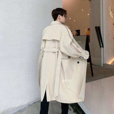 New Khaki Men's Trench Coat Spring Mid Long Jacket Outwear