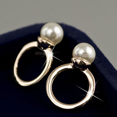 18k rose gold pearl stud huggies dangle earrings lady bride bridesmaid
