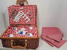 Children's Vintage Schylling Madeline Tea Set In Wicker Basket read 