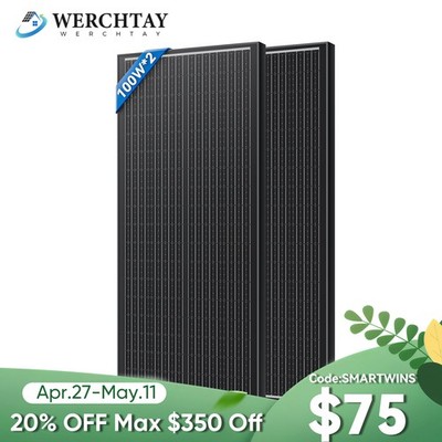 100W Watt Solar Panel Mono Black 2Pack 12V/24V for Sunshed RV Home Boat Off-Grid