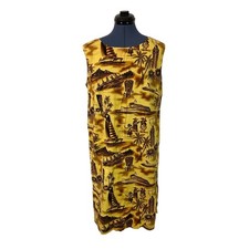 Vintage Fashions of Hawaii Yellow Aloha Airlines Tiki Sleeveless Shift Dress XL