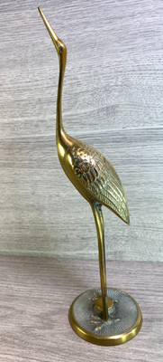 Vintage Messing Figur Storch Kranich Reiher stehende Vögel 70er Jahre Deko