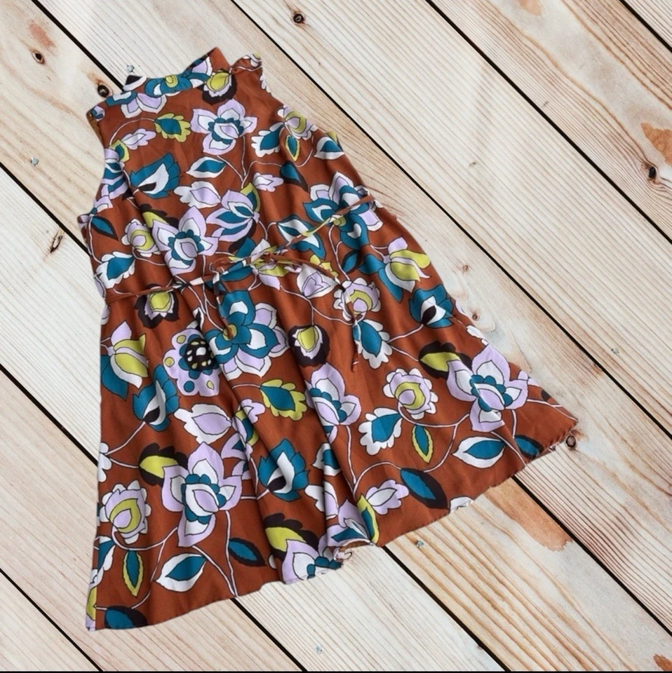 Modcloth 1X Vestido Marrón Años 60 Floral Cuello Simulado Sin Mangas $105 Minorista Foto 2 de 4