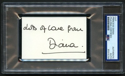 Diana signed autograph 2.5x4 Fmr Princess of Wales ''LOTS OF LOVE FROM'' PSA Slab
