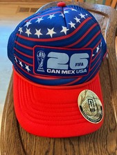 FIFA World Cup 2026 CAN MEX USA Red/Blue Mesh Trucker Snapback Hat Cap NEW