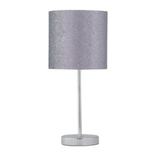 Image of Chrome 35cm Table Lamp Bedside Light Grey Cotton Velvet Glitter Shade