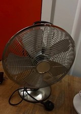 Metallic Silver Table/Desk Fan 3-Blade Corded Electric, Adjustable Tilt, Rotary