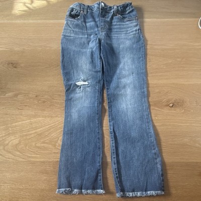 Cat & Jack Girls Medium Wash Flared Denim Jeans Frayed Fringe Hem. Size Youth 12