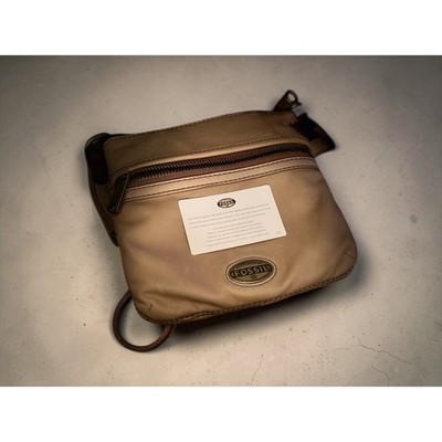 Fossil Tan Leather Crossbody Bag Small Messenger Zip Pocket Tan Camel Brass