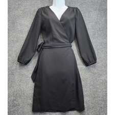 J.Crew Womens Black Faux Wrap V Neck Career Long Sleeve Dark Academia Dress 2T