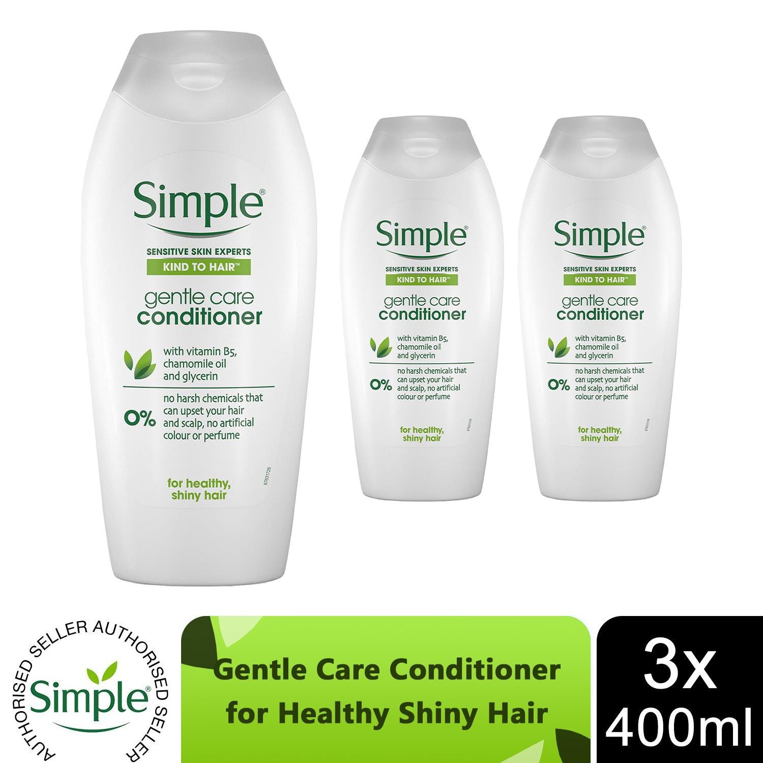Simple Kind to Hair Gentle Care Conditioner, 3 Packs of 400ml