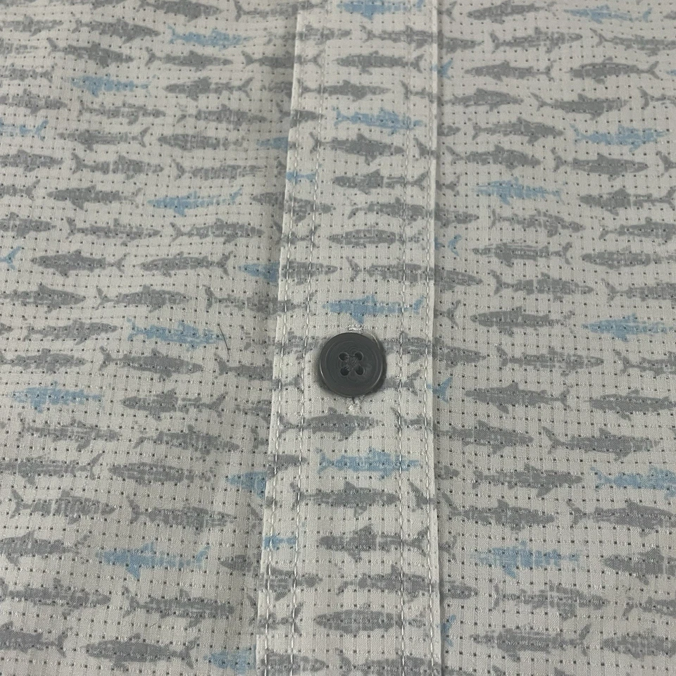 Croft & Barrow Shirt Men’s 3XLT Quick Dry Button Up Pockets Fish Print White 230 - Image 3 of 4
