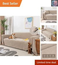 Durable Anti-Cat Scratch Couch Cover, Washable Lightweight - Khaki 71" x 118"