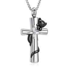Cross Urn Necklace for Ashes for Men Cremation Jewelry Cat Memorial Pendant A...