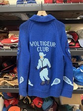 Vtg Mens Voltigeur Club Wool Knit Cowichan Cardigan Zip Sweater Talon RARE Blue