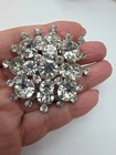 Amazing Large Clear Prong Set Layered Silver Tone Metal Snowflake Brooch Vintage
