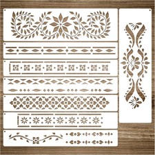 Border Stencils for Painting on Wood, Furniture Stencil for Crafts Reusable W