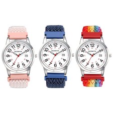 Reloj Pulsera Mujer Boho Colorido Tejido Banda Elástica 24 Horas Cuarzo Fácil Lectura Fecha