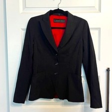 Elie Tahari Black Tailored Career Blazer Jacket Contrast Red Lining Size 6