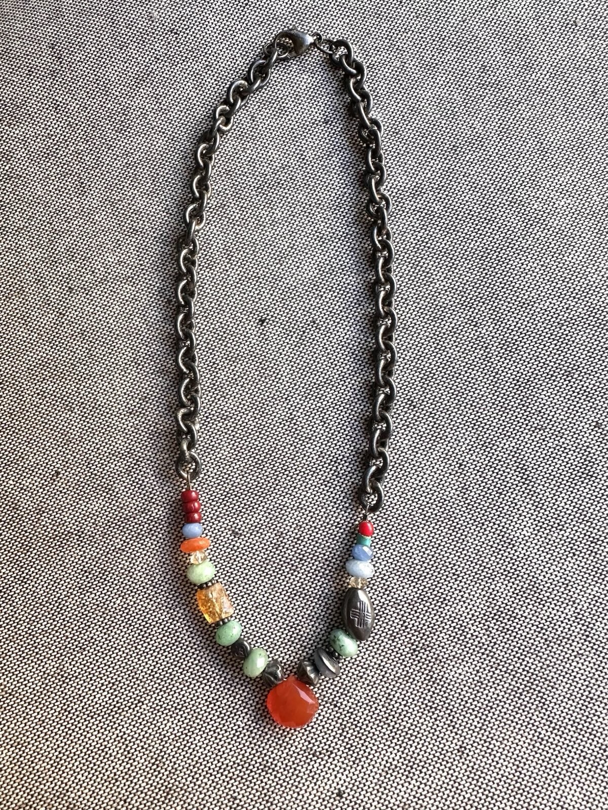 Sterling Silver Multi Stone Bead Statement Neckla… - image 4