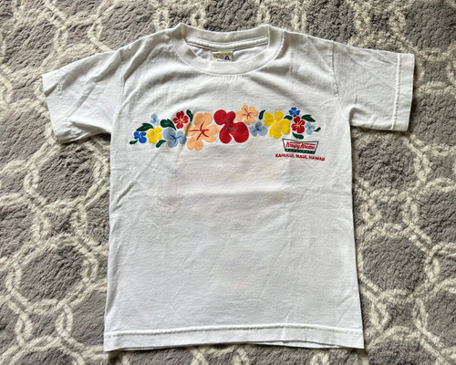 Krispy Kreme Kids Youth Floral White Short Sleeve Shirt Maui T-Shirt Sz S